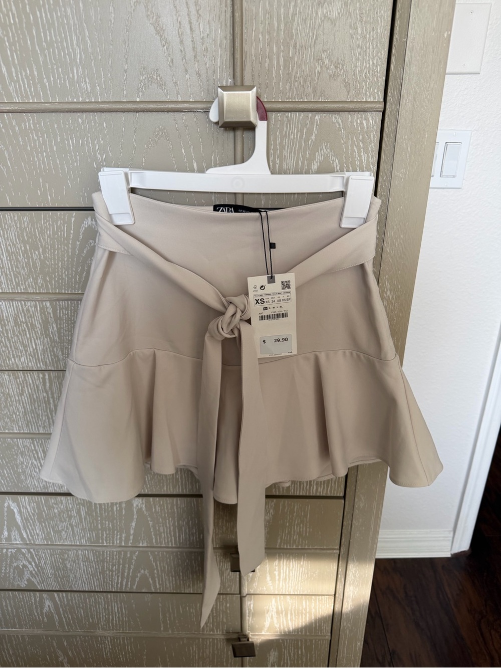 Zara Beige Mini Skirt with Tie Waist